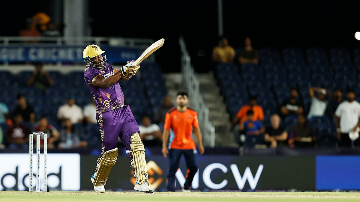 Photo: X/ @LA_KnightRiders : Los Angeles Knight Riders' Andre Russell batting in MLC 2024.